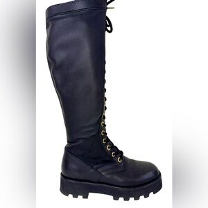 ALTUZARRA KNEE-HIGH LACE-UP BOOTS IN BLACK LEATHER